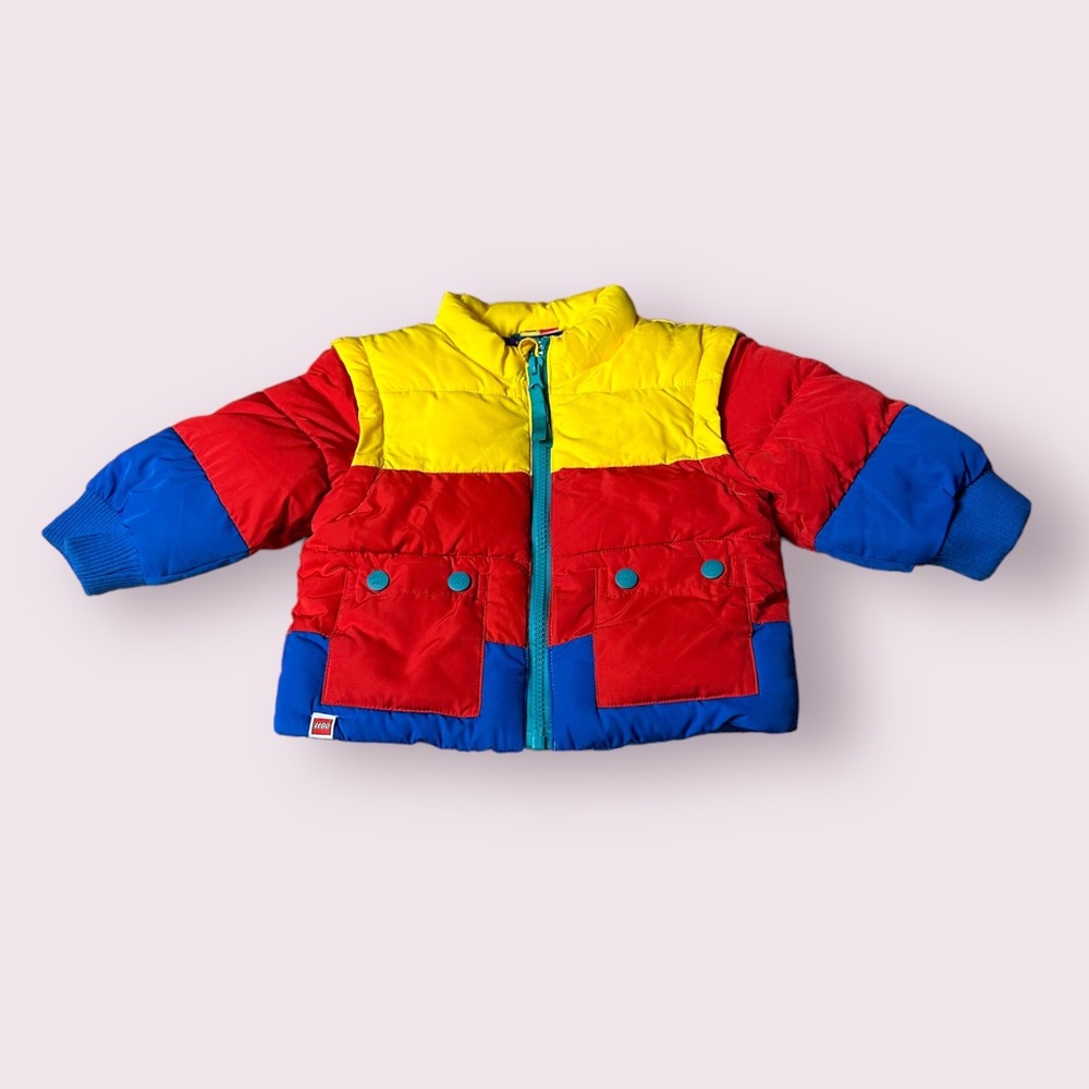 Baby Color Block Red Yellow Blue Green Lego Puffer Winter Jacket Size 12 Months